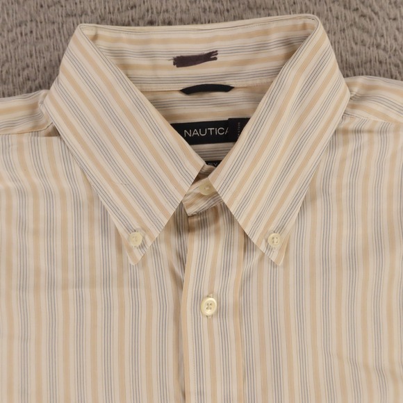 Nautica Shirt Mens L Blue Beige Multi Striped 80s 2 Ply Cotton Button Up‎ Pocket - Picture 1 of 10